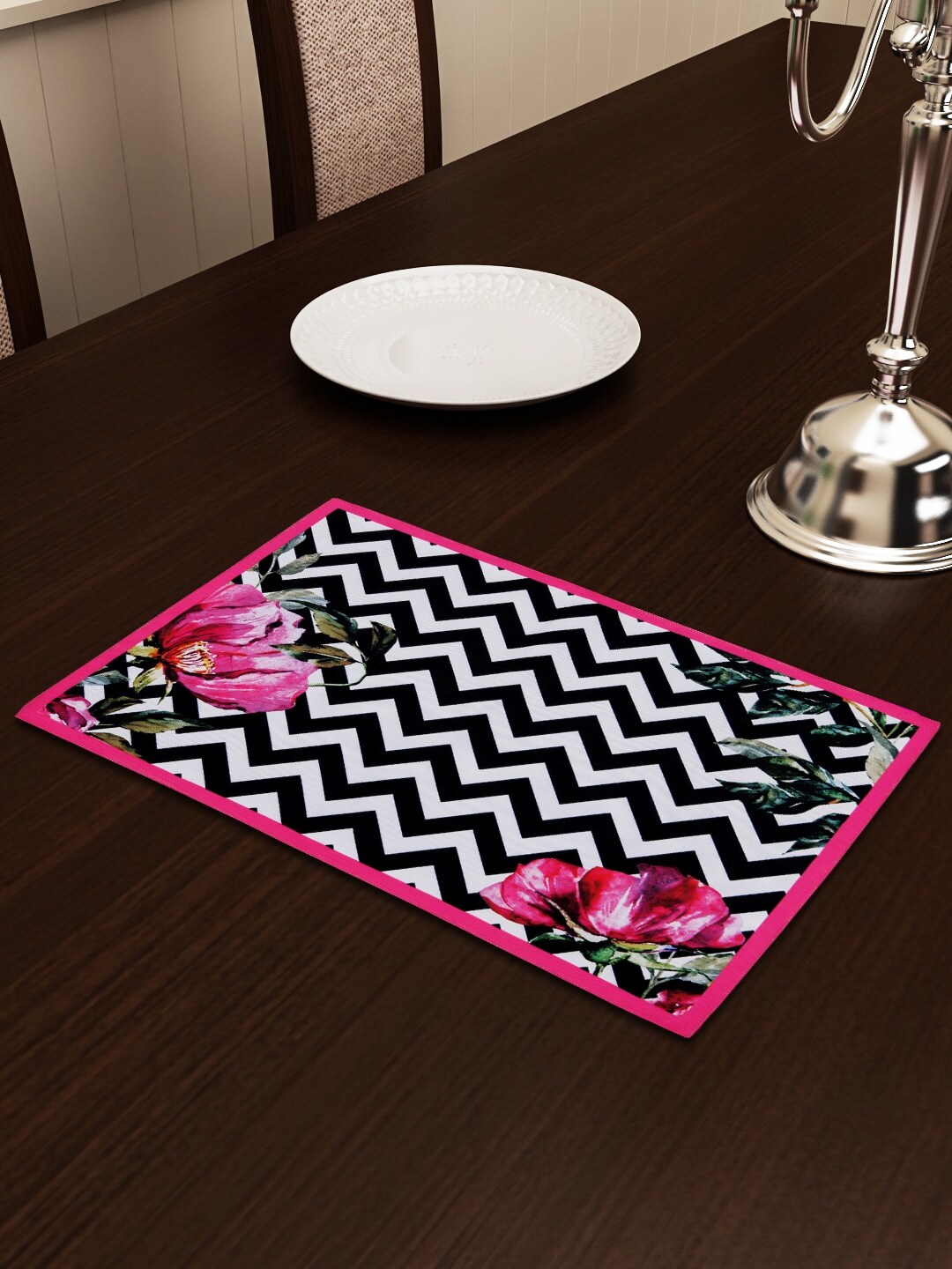 SEJ by Nisha Gupta Black & White Printed Table Placemat Price in India