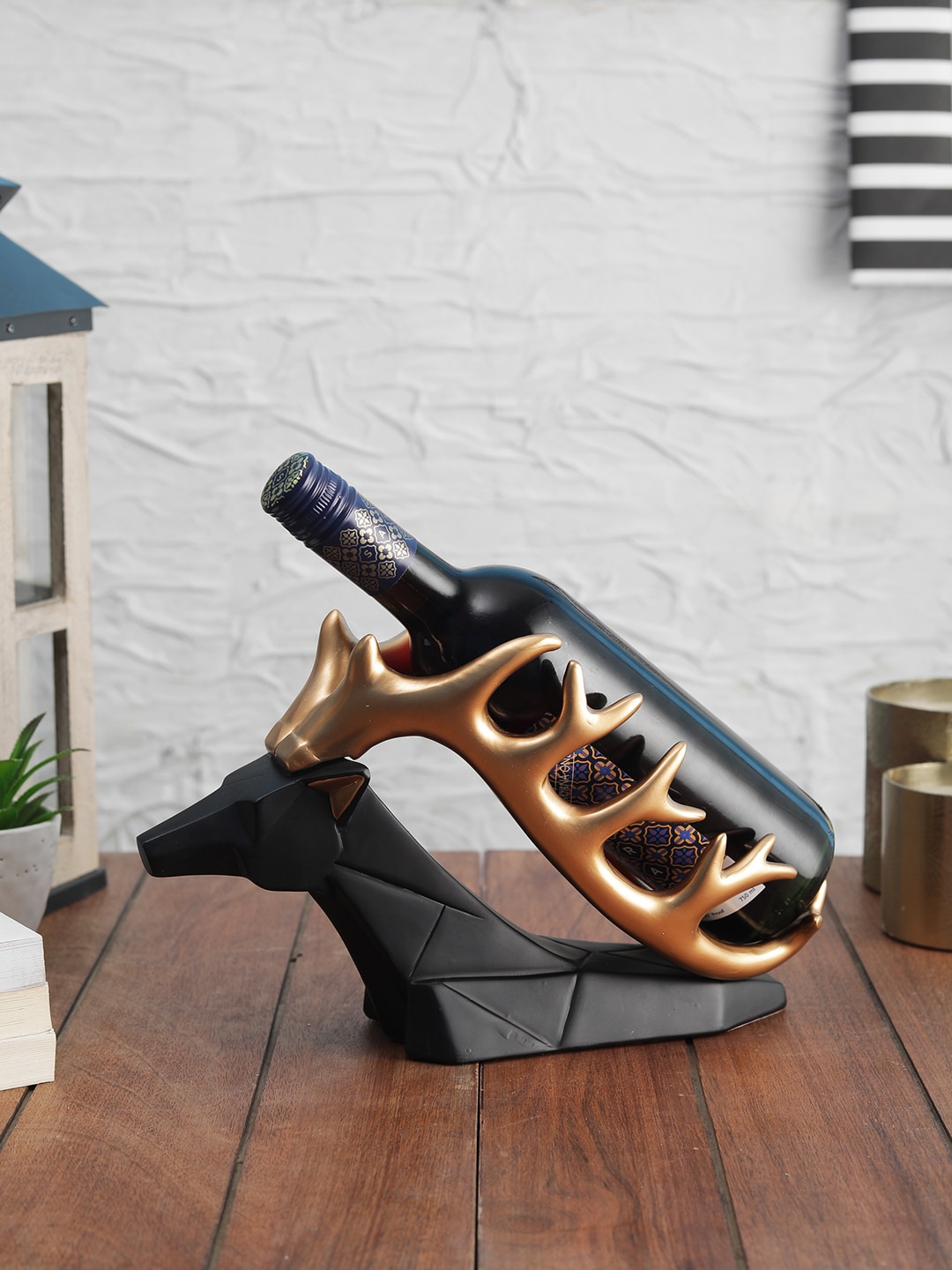 OddCroft Black Reindeer Wine Bottle Holder Showpiece Price in India