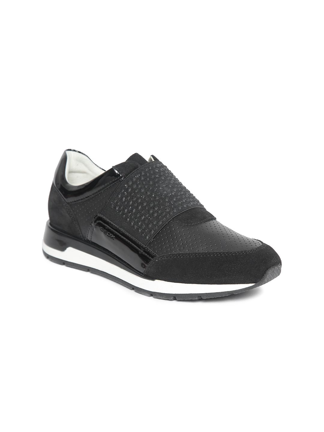 Geox Women Black Leather Perforated Slip-On Sneakers Price in India