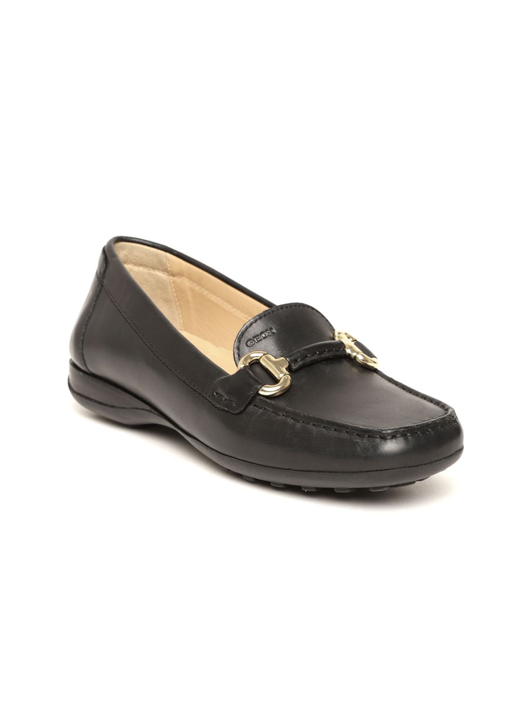 Geox Women Black Solid Leather Loafers Price in Specifications & Offers |