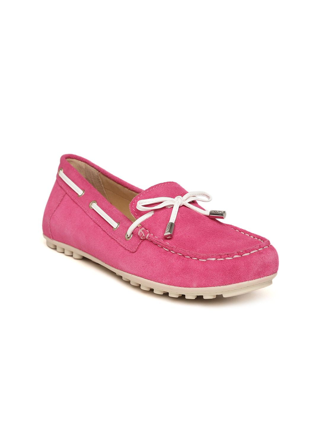 Geox Women Pink Solid Suede Boat Shoes Price in India