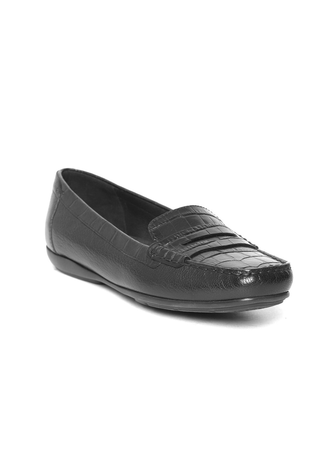 Geox Women Black Leather Croc Textured Loafers Price in India