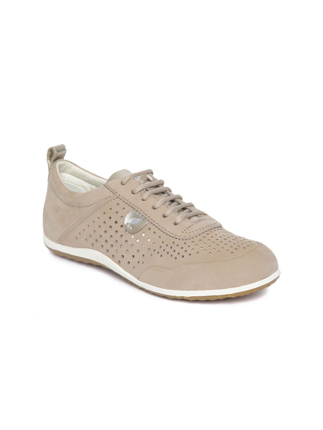 Geox Women Beige Perforated Leather Sneakers Price in India