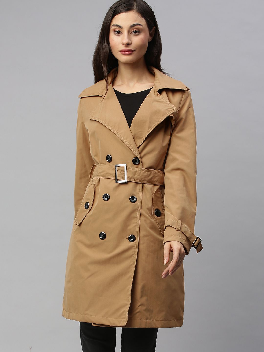 HERE&NOW Women Tan Brown Solid Trench Coat Price in India