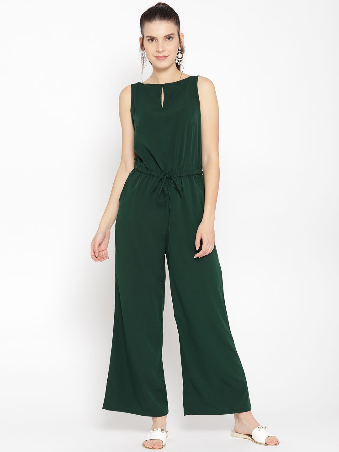 Cottinfab Women Green Solid Basic Jumpsuit Price in India