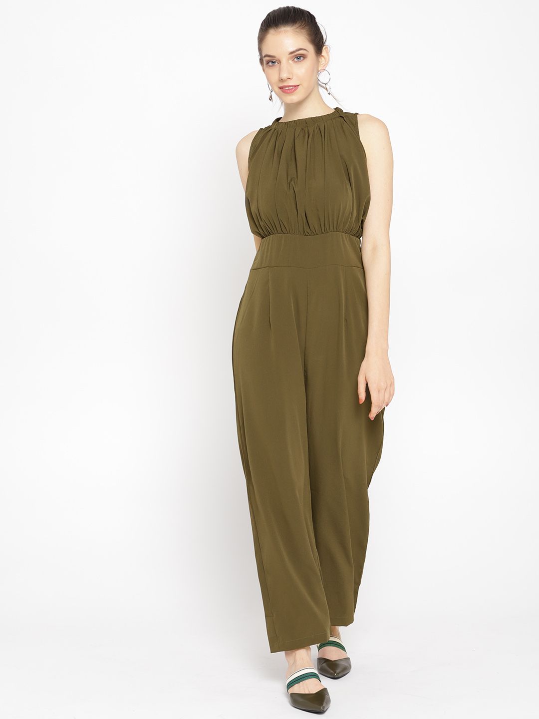 Cottinfab Women Olive Green Solid Basic Jumpsuit Price in India