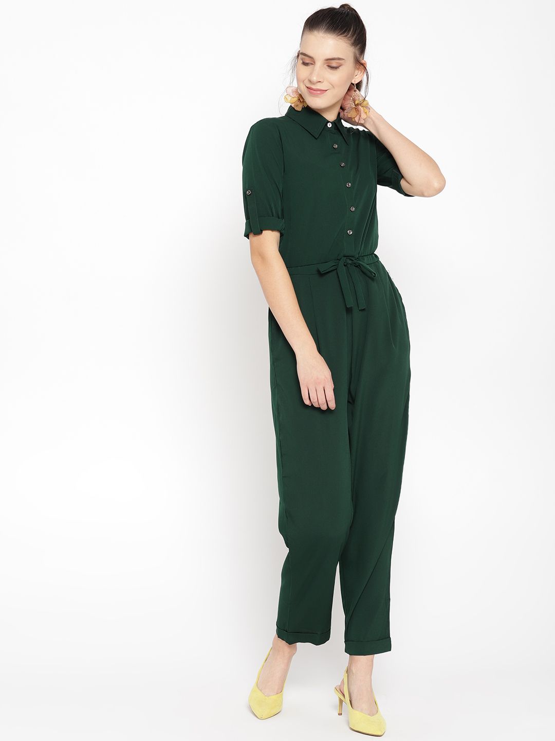 Cottinfab Women Green Solid Basic Jumpsuit Price in India