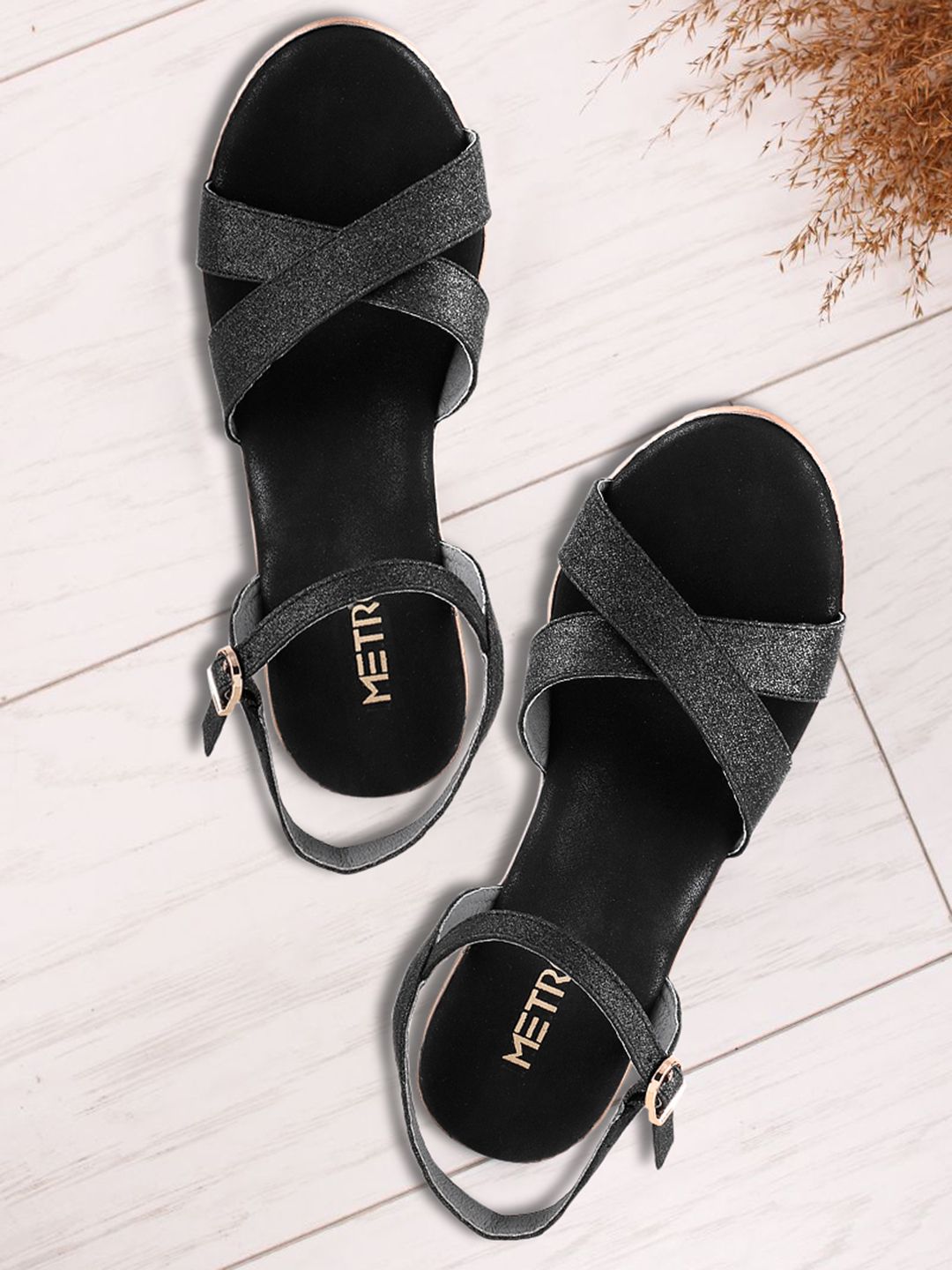 Metro Women Black Solid Sandals Price in India