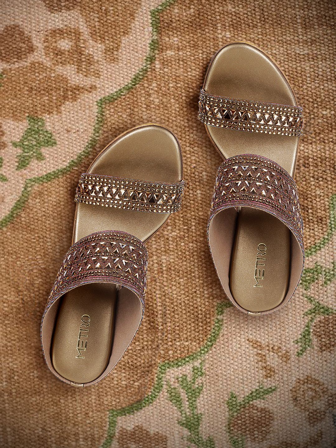 Metro Women Gold-Toned Textured Sandals Price in India