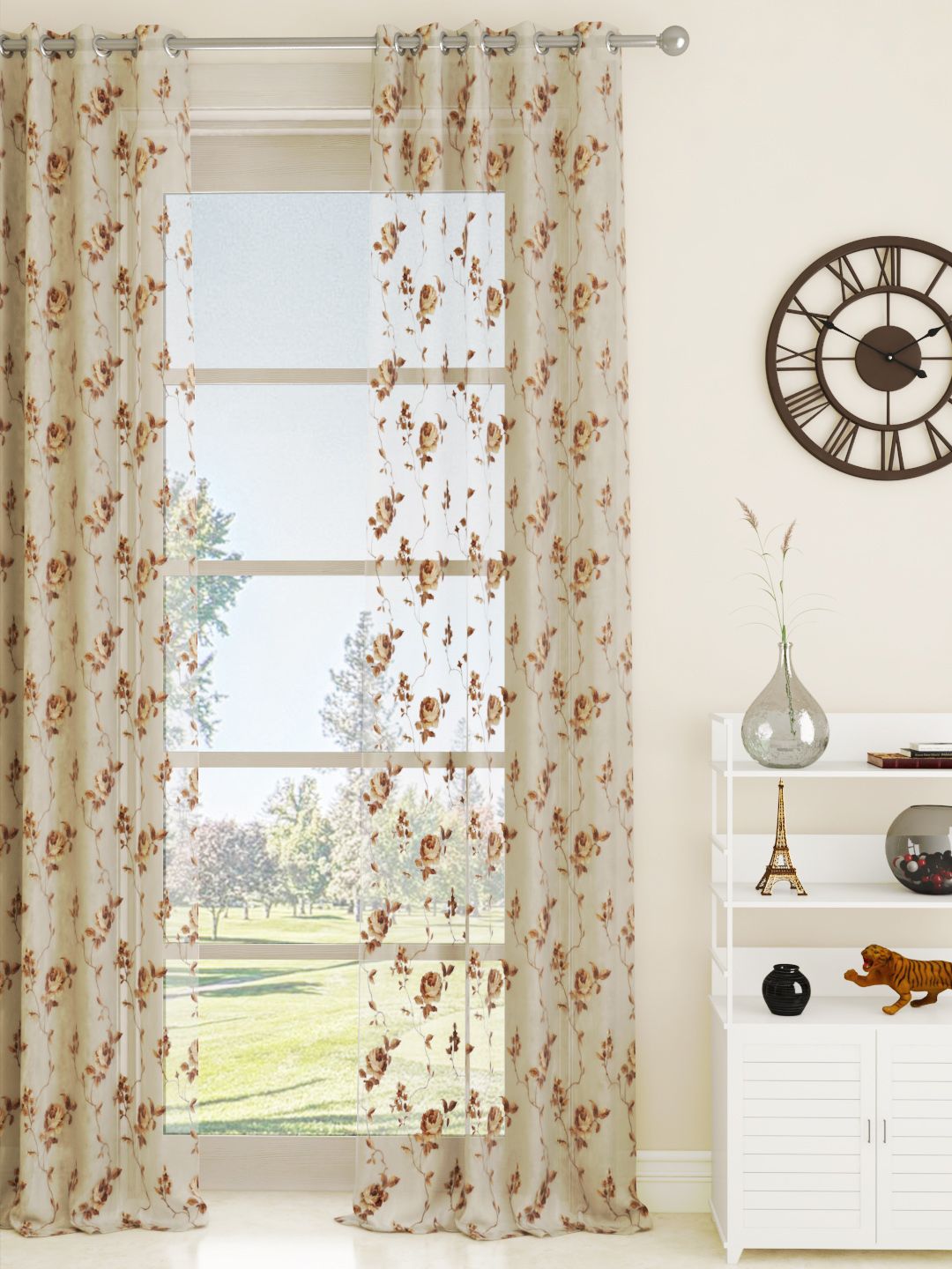 GM White & Brown Set of Single Door Curtains Price in India