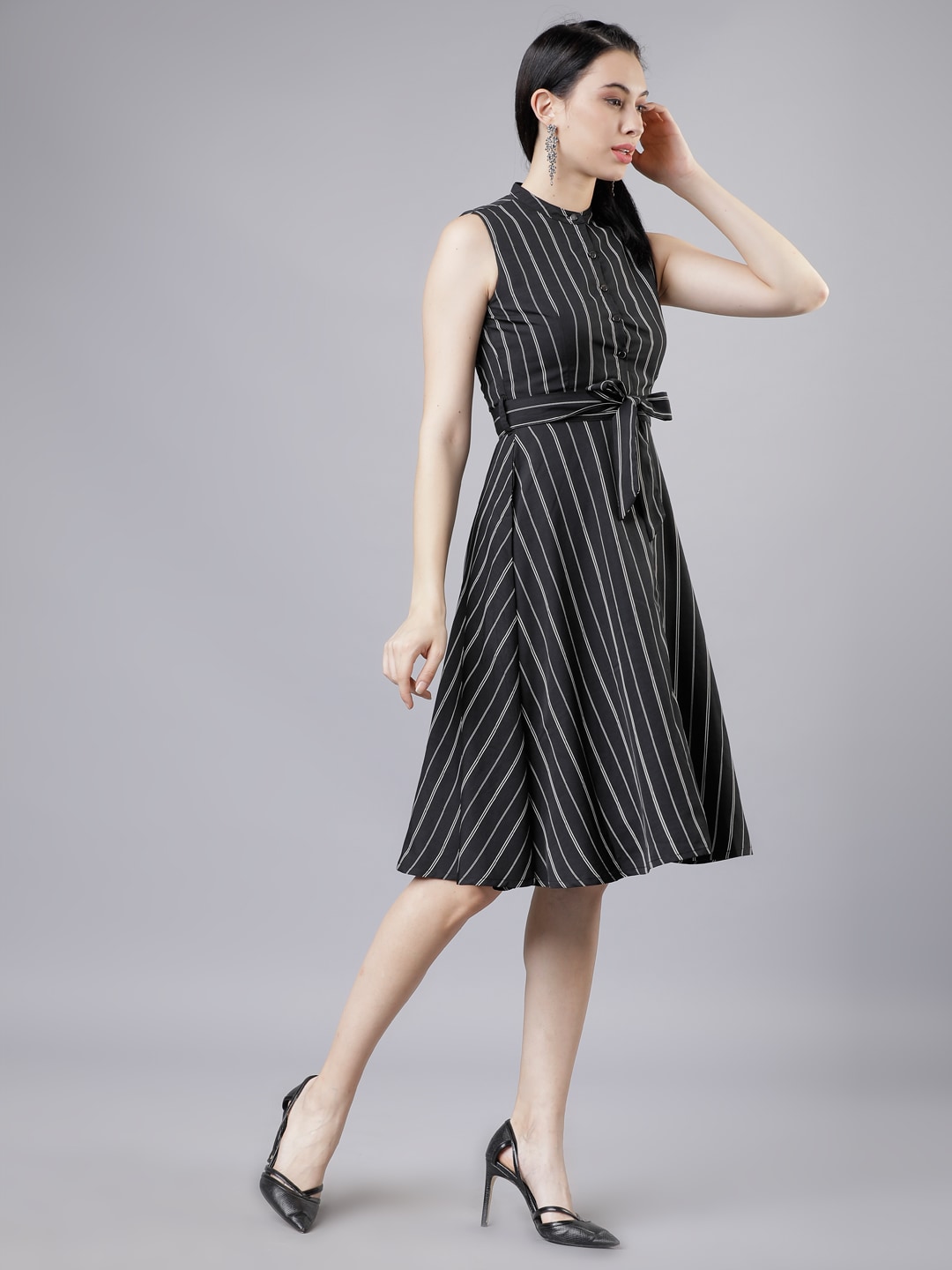 Tokyo Talkies Women Black & White Fit and Flare Dress Price in India