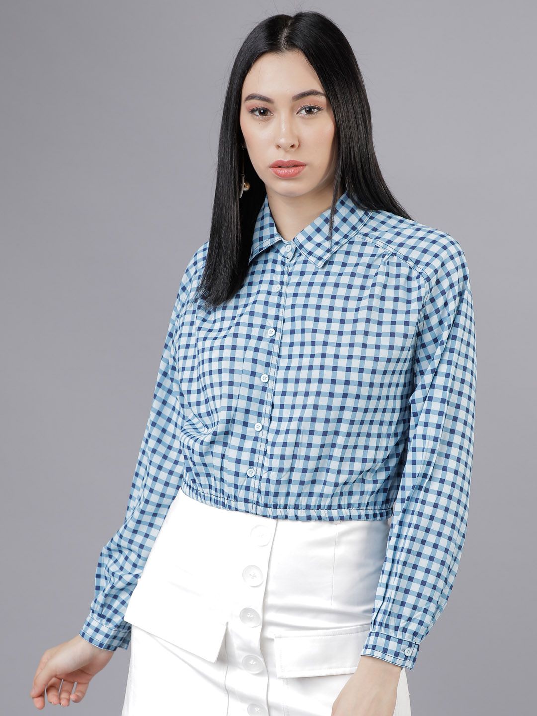 Tokyo Talkies Women Blue Regular Fit Checked Casual Shirt