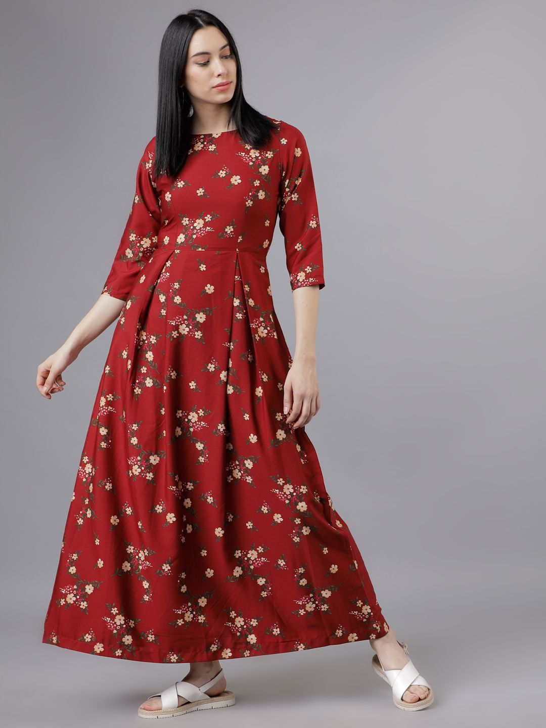 Tokyo Talkies Women Rust Floral Print Maxi Dress Price in India