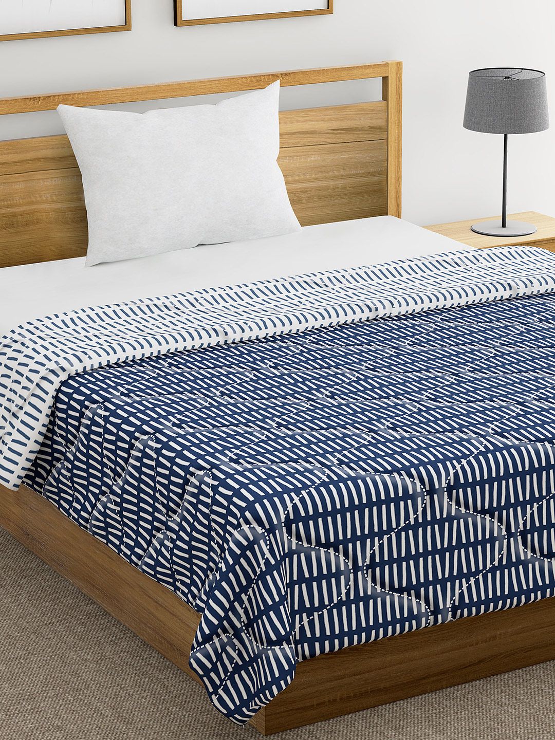 Divine Casa Navy Blue & White Striped Mild Winter 110 GSM Single Bed Comforter Price in India