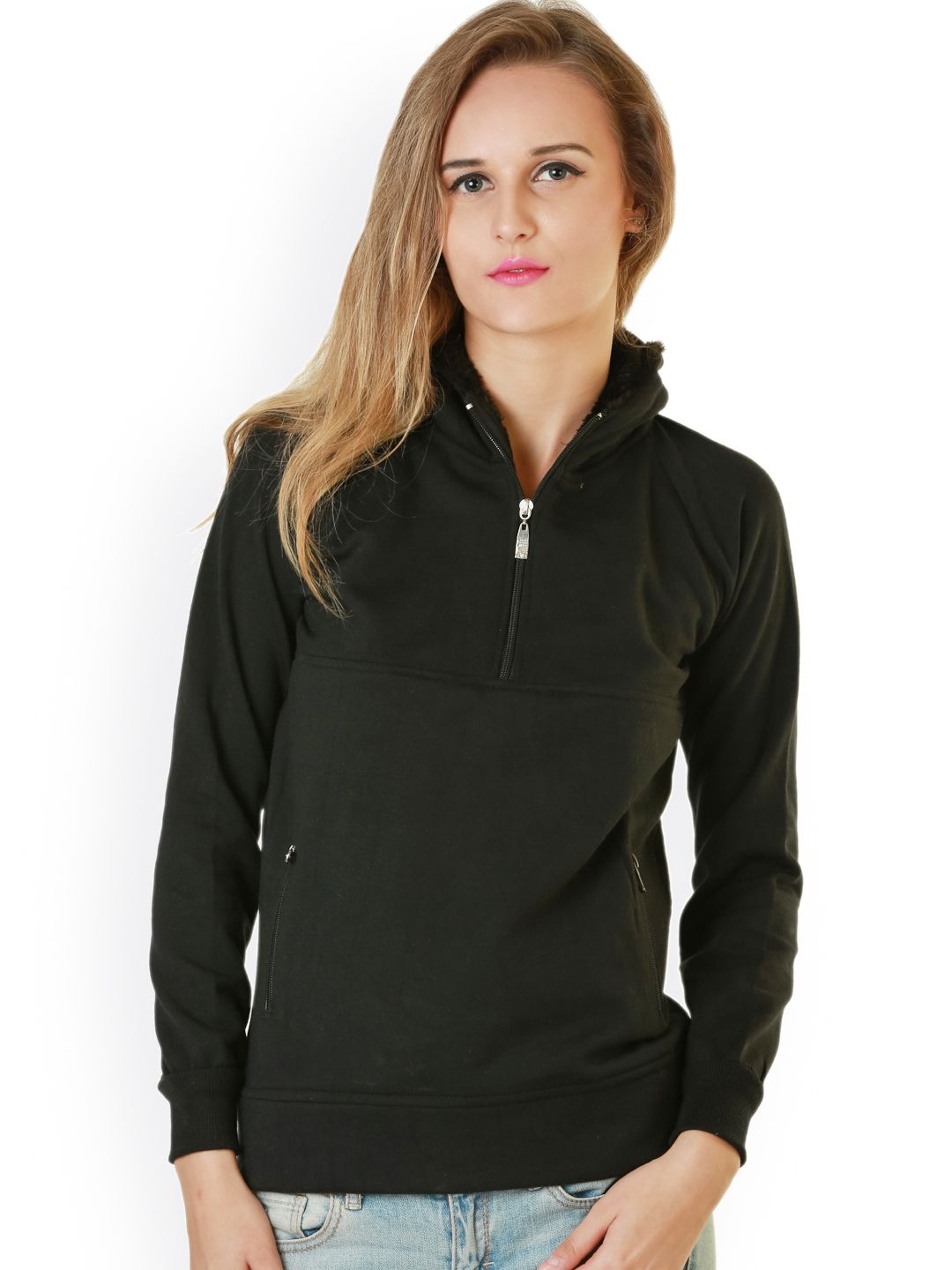 Belle Fille Black Solid Hooded Sweatshirt Price in India
