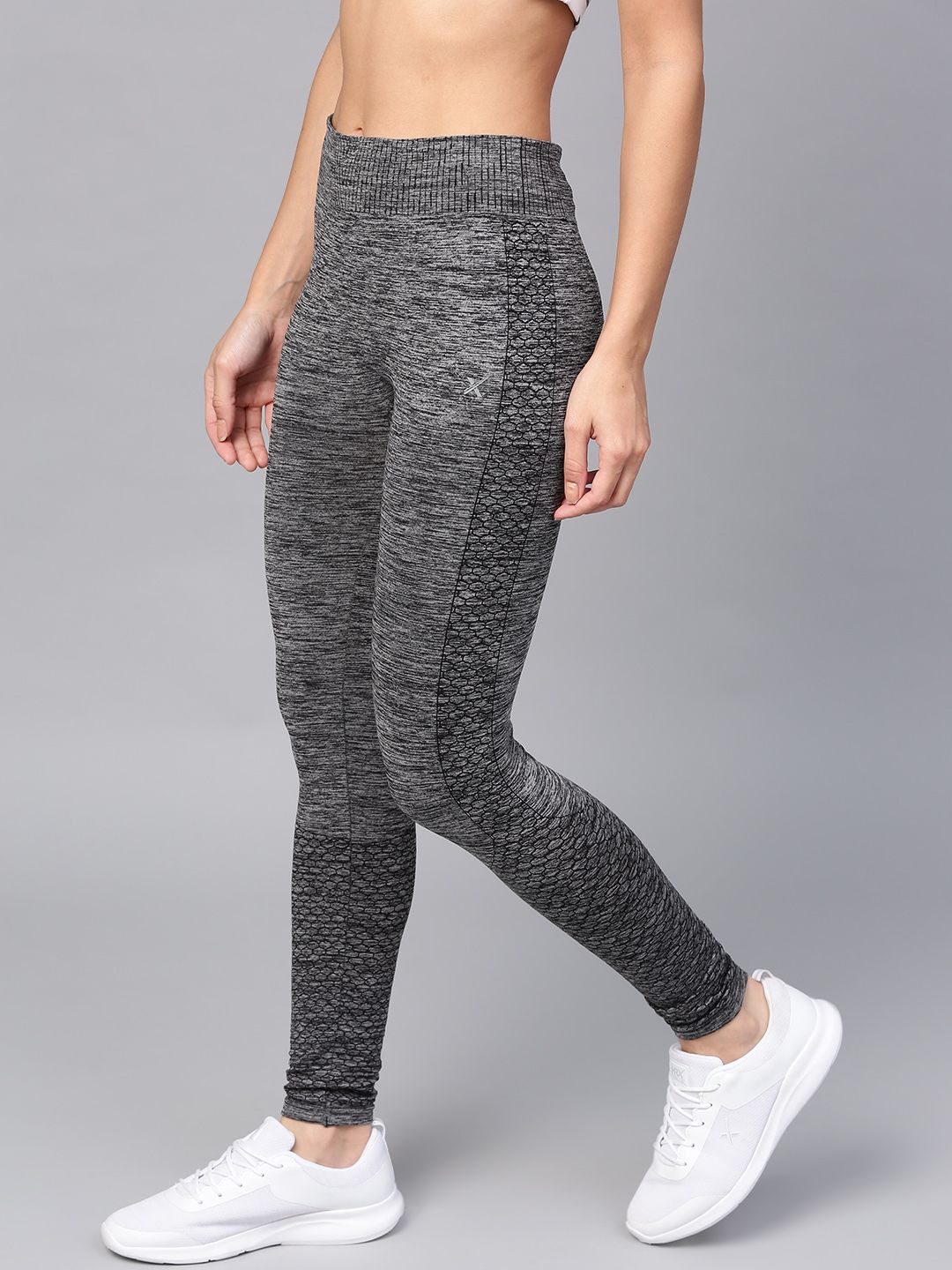 HRX by Hrithik Roshan Women Charcoal Grey Yoga Seamless Solid Tights Price in India