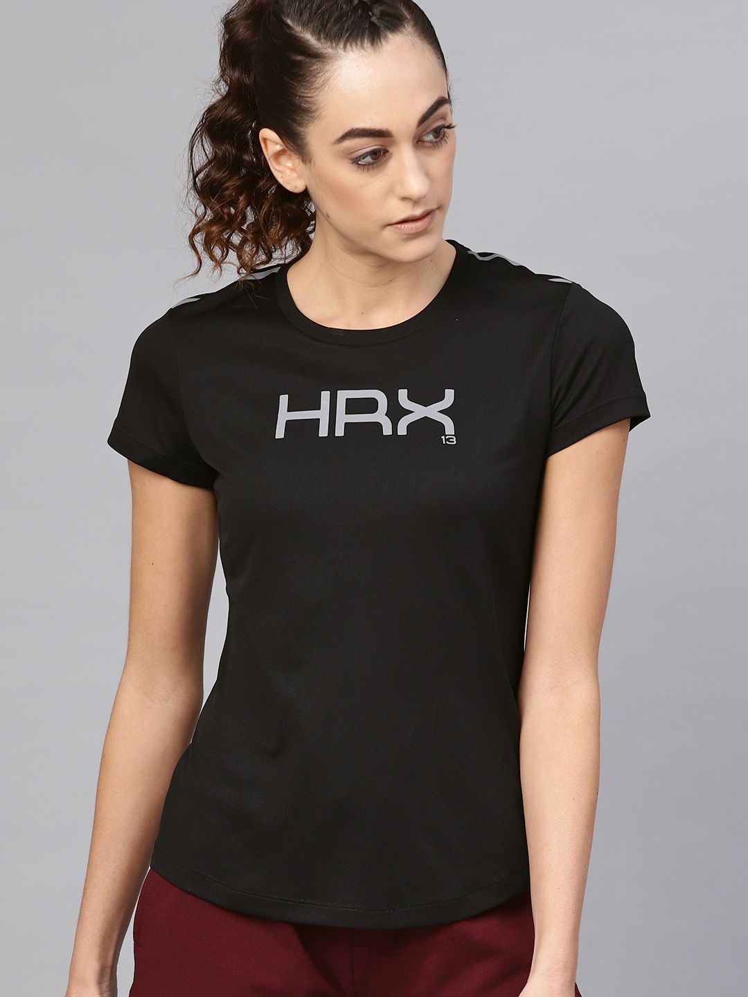 HRX by Hrithik Roshan Women Black Solid Running Regular Fit T-shirt