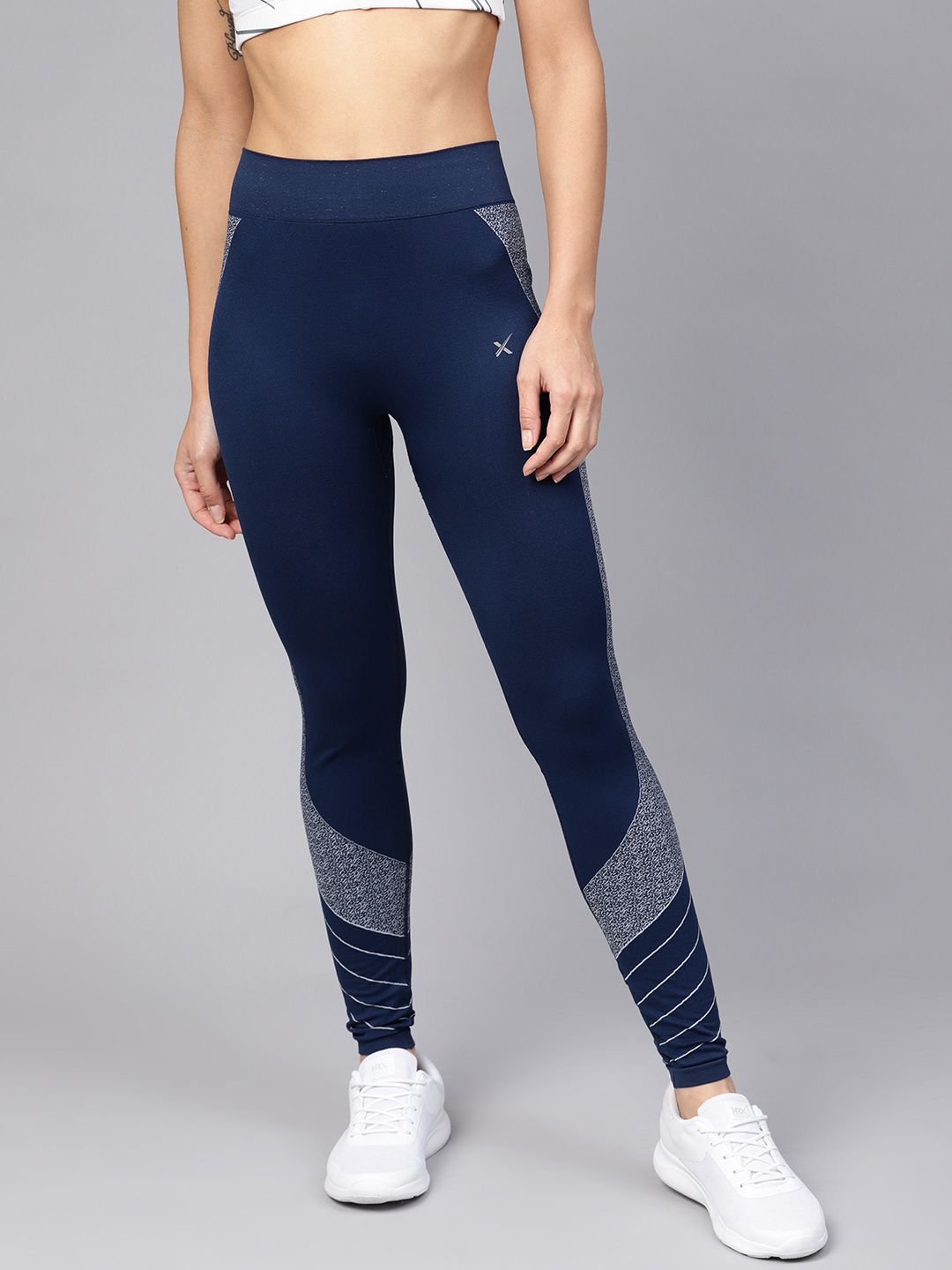 HRX by Hrithik Roshan Women Navy Self-Design Yoga Seamless Tights Price in India