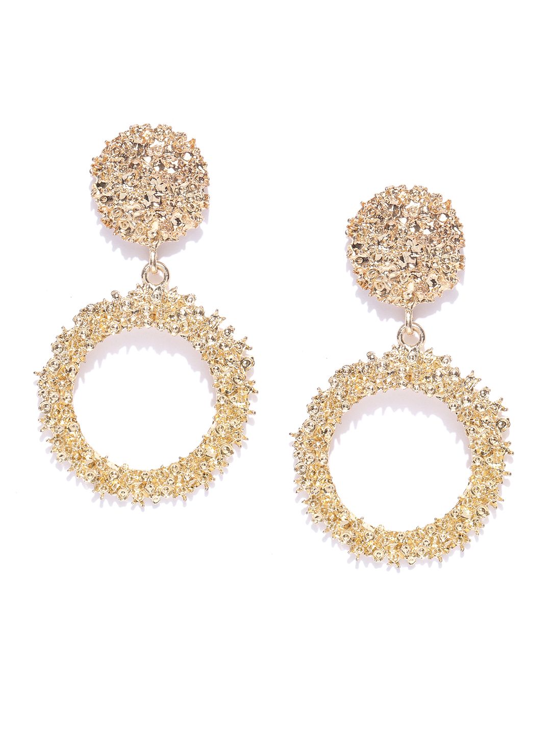 DressBerry Gold-Toned Textured Circular Drop Earrings Price in India