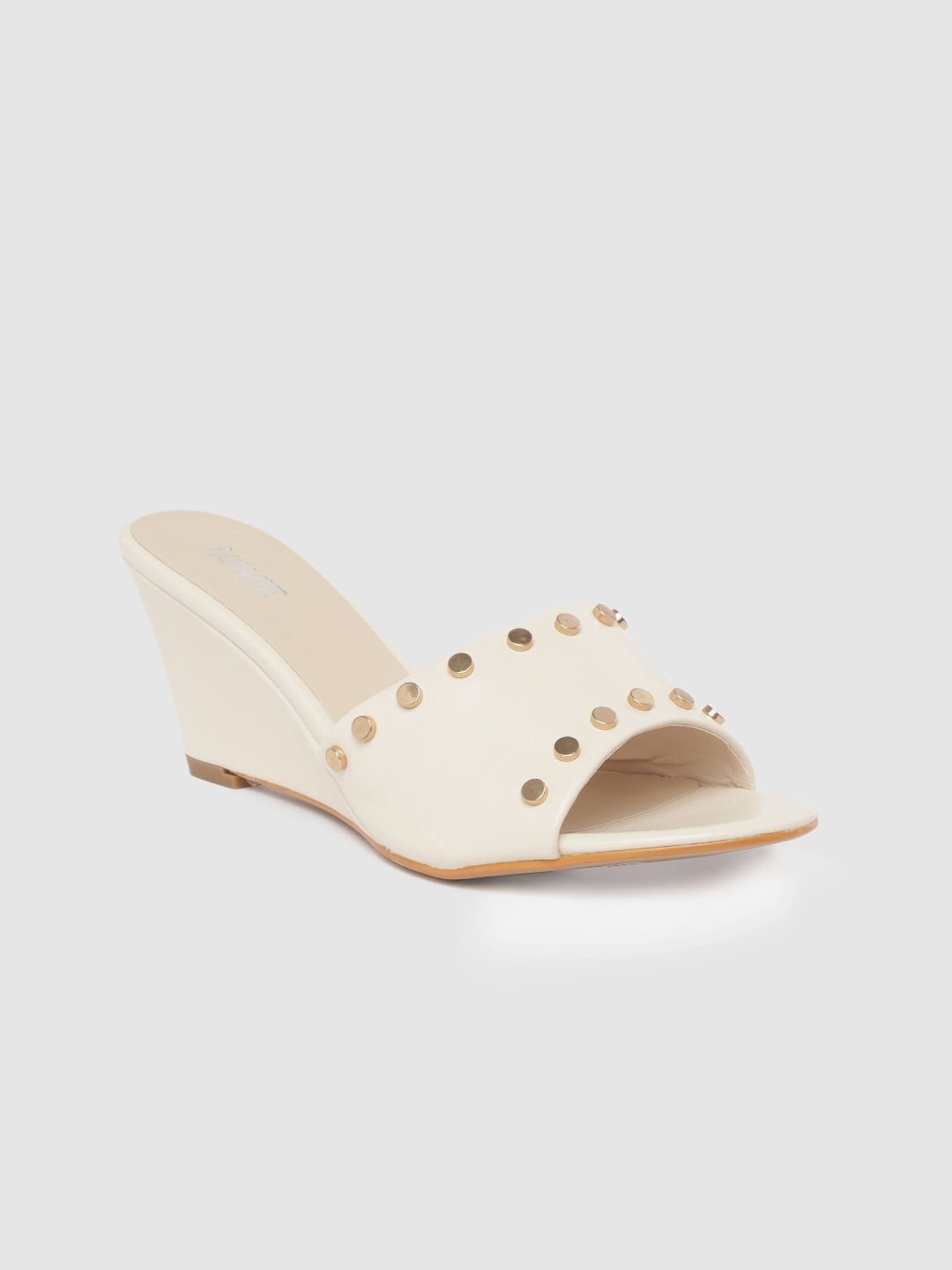 Lavie Women Off-White Solid Wedges with Metallic Studs Detail Price in India