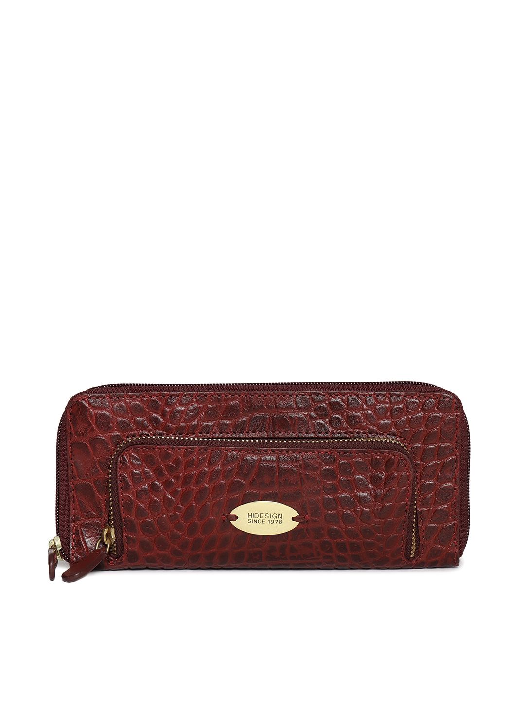 Hidesign Women Red Textured Leather Zip Around Wallet Price in India