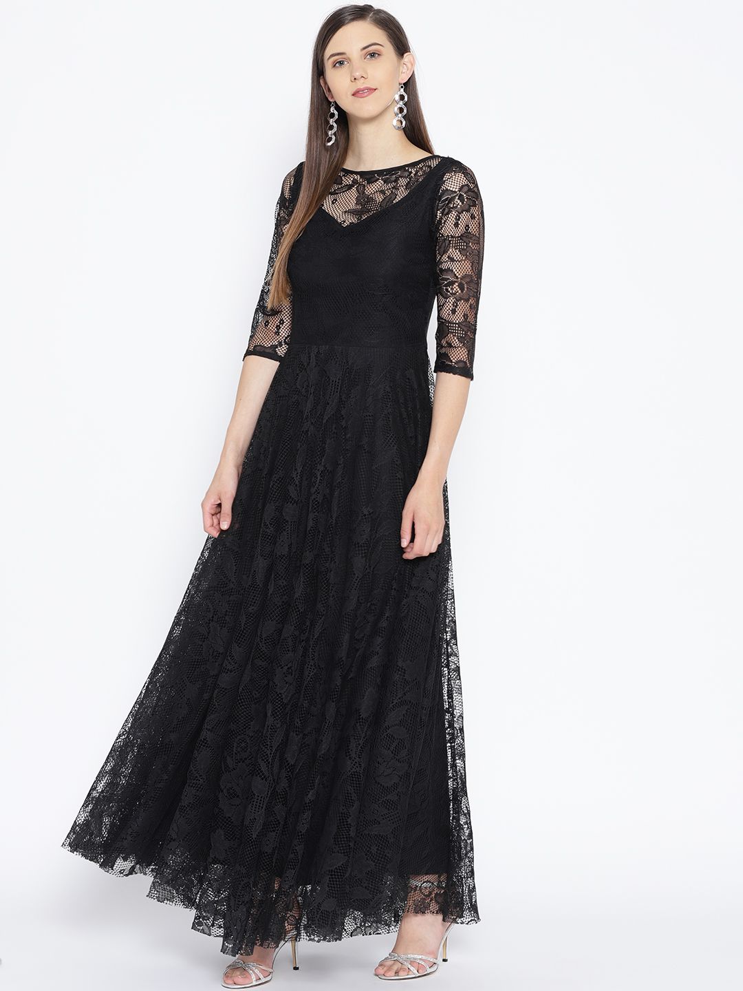 Karmic Vision Black Lace Maxi Dress Price in India