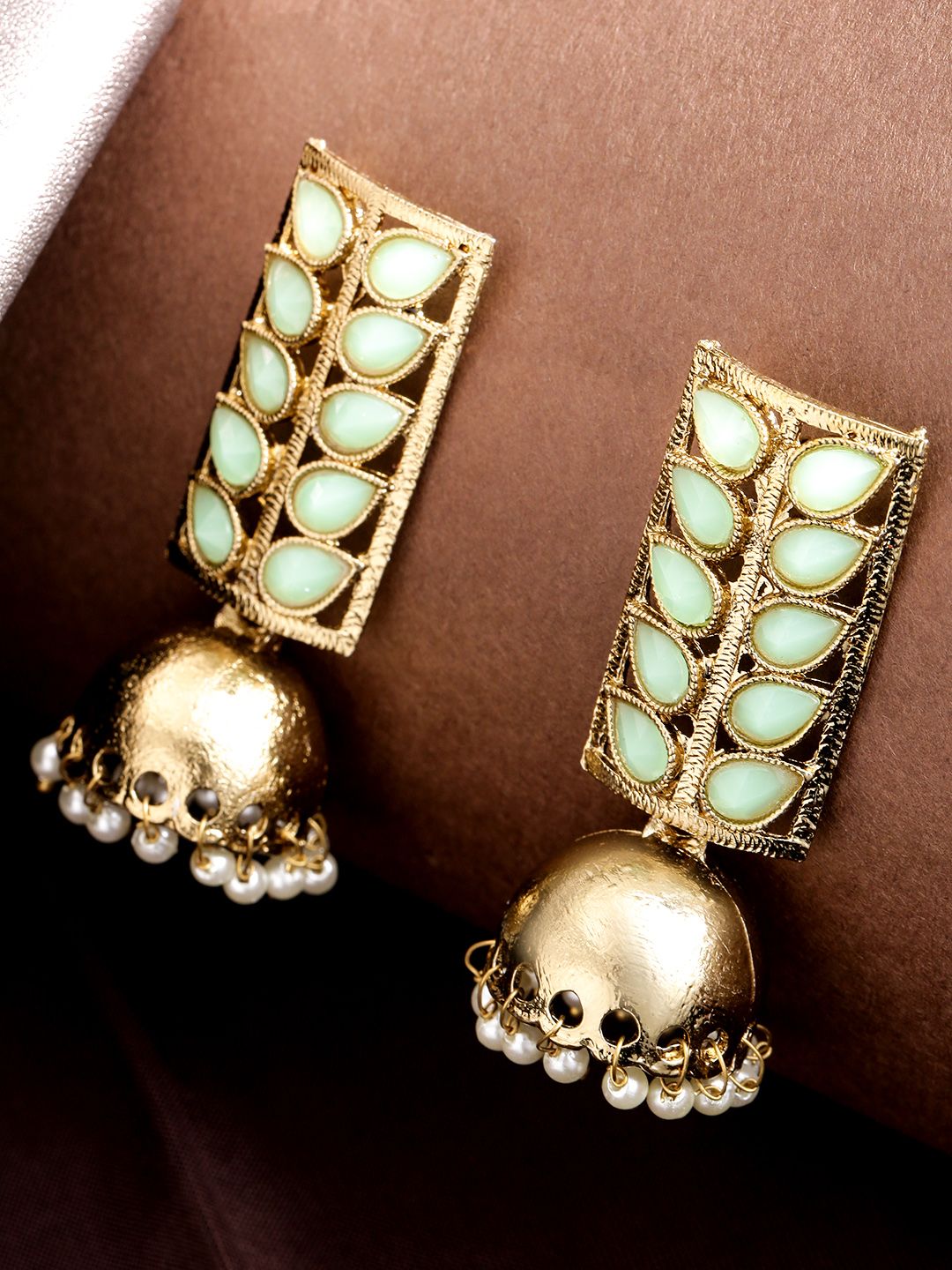 Priyaasi Green Gold-Plated Dome Shaped Jhumkas Price in India