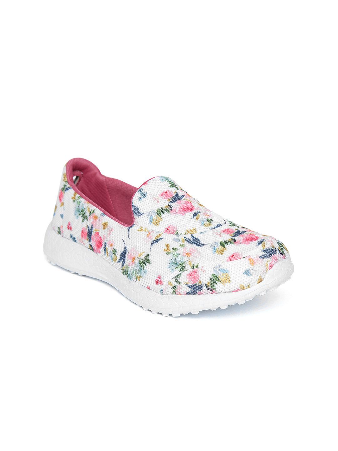 KazarMax Women White & Pink Printed Slip-On Sneakers Price in India