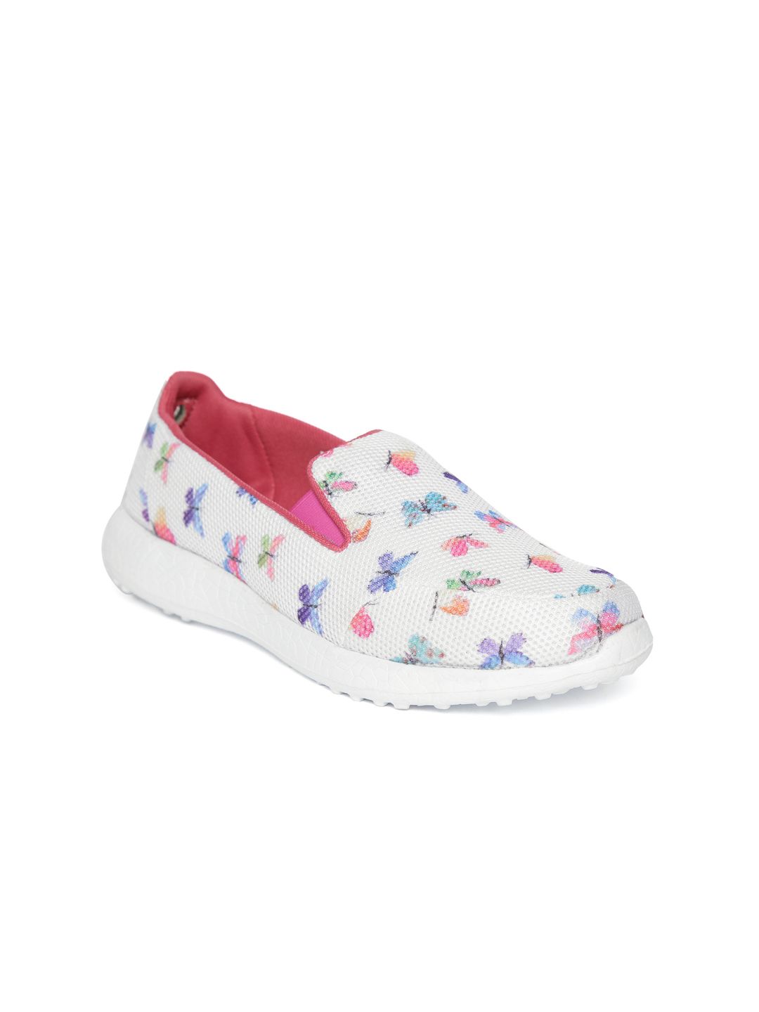 KazarMax Women White & Pink Printed Slip-On Sneakers Price in India