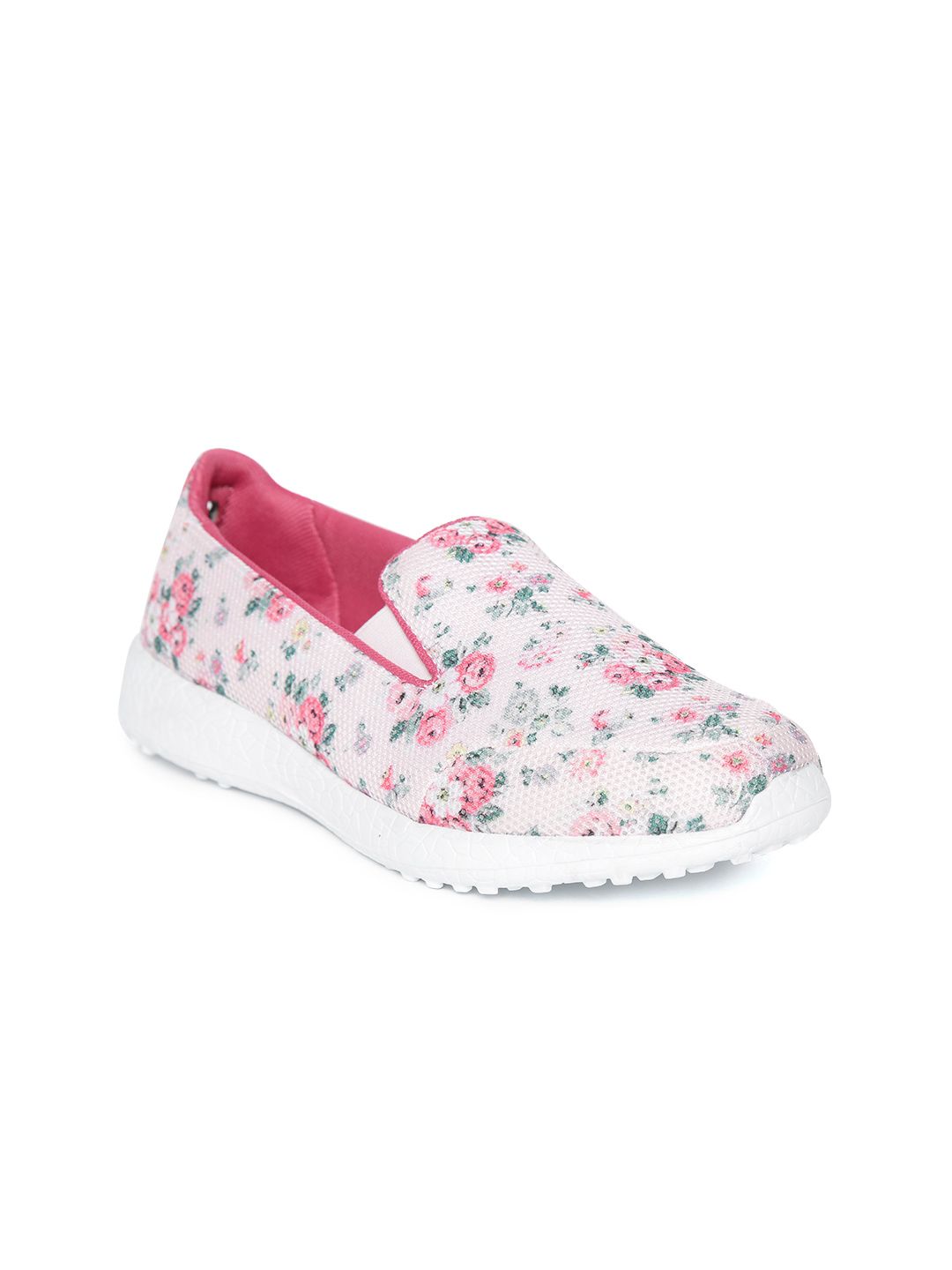 KazarMax Women Peach-Coloured & Green Printed Slip-On Sneakers Price in India