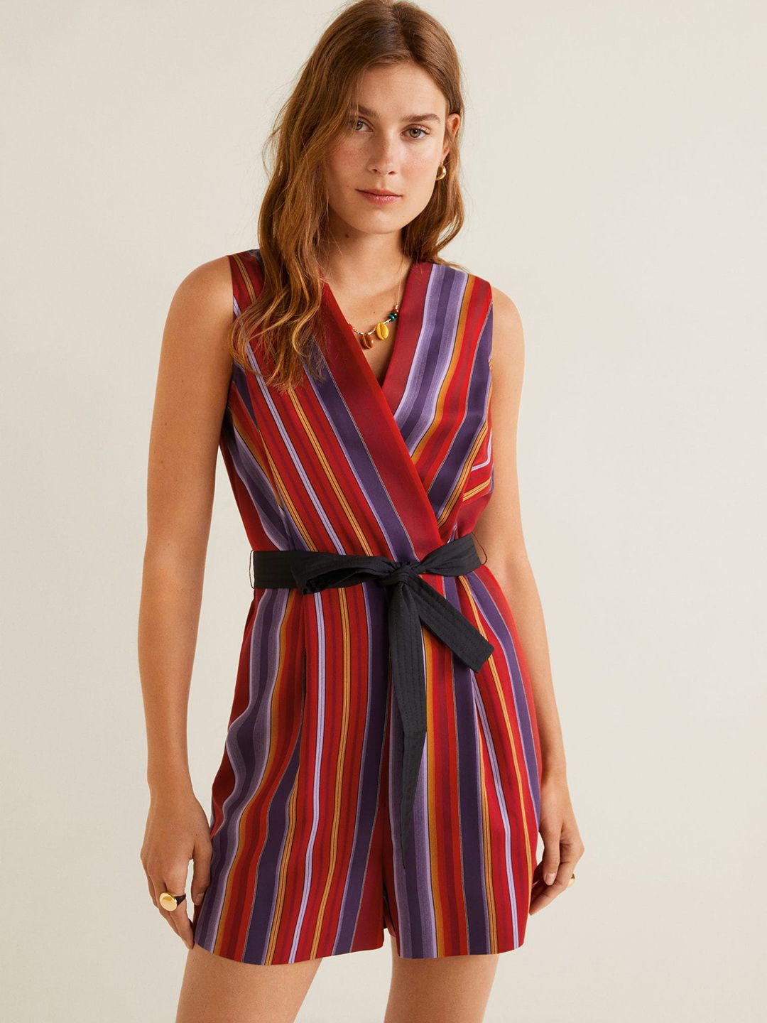 MANGO Women Red & Purple Striped Playsuit Price in India
