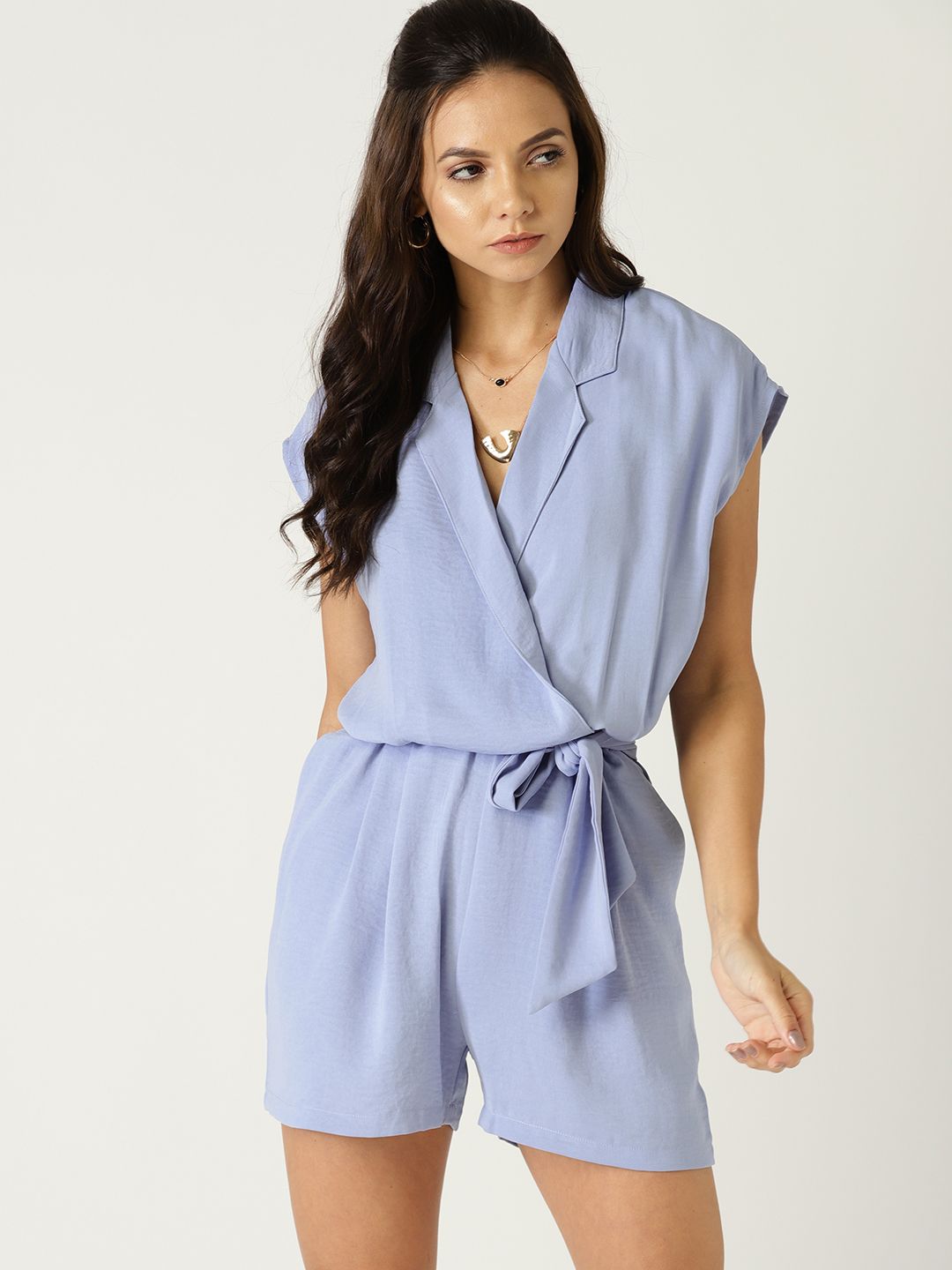 MANGO Women Blue Solid Layered Playsuit Price in India