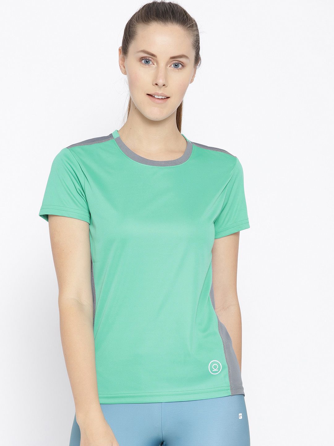 Chkokko Women Sea Green Solid Training T-shirt Price in India