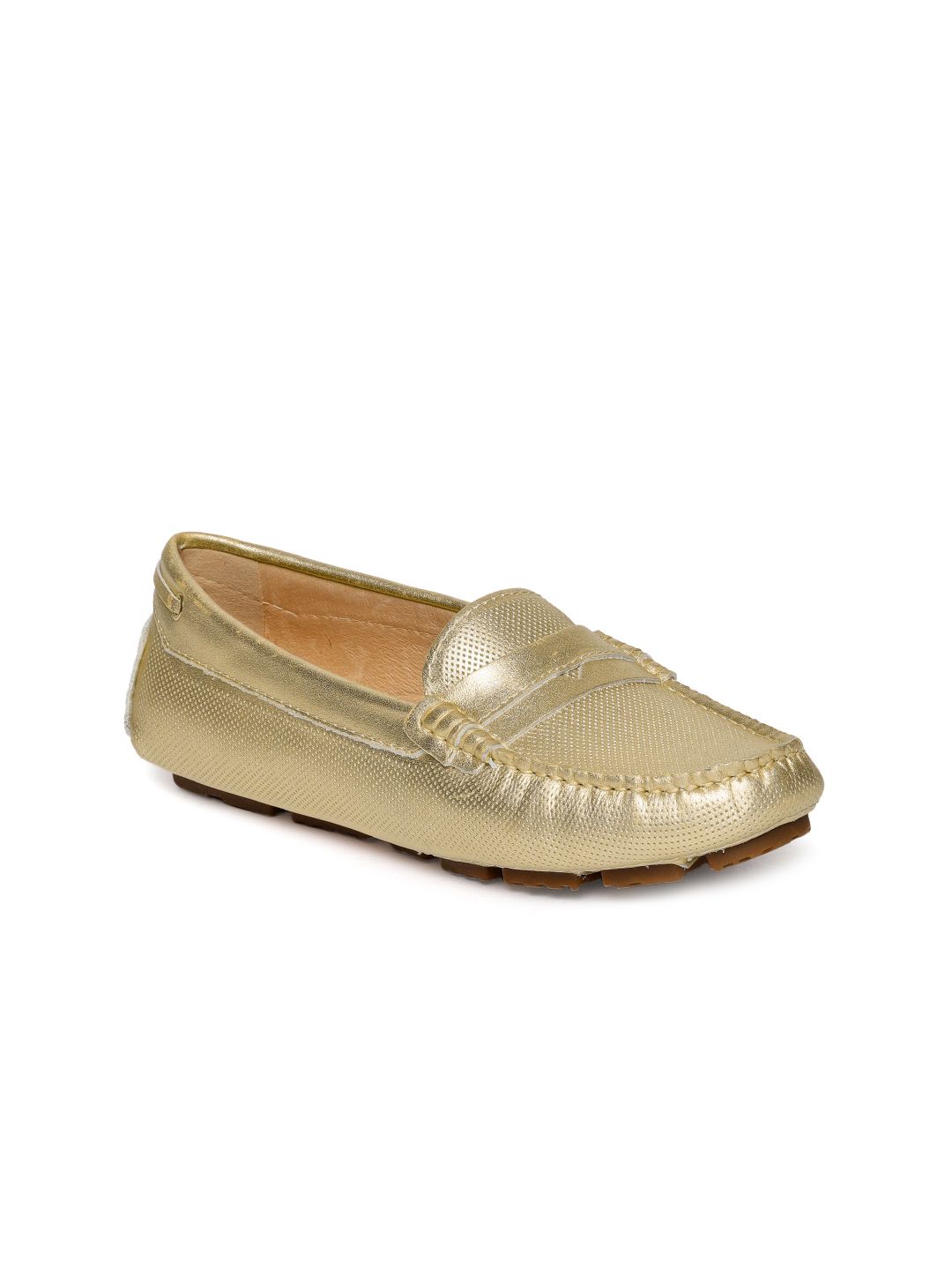 Tresmode Women Gold-Toned Leather Loafers Price in India