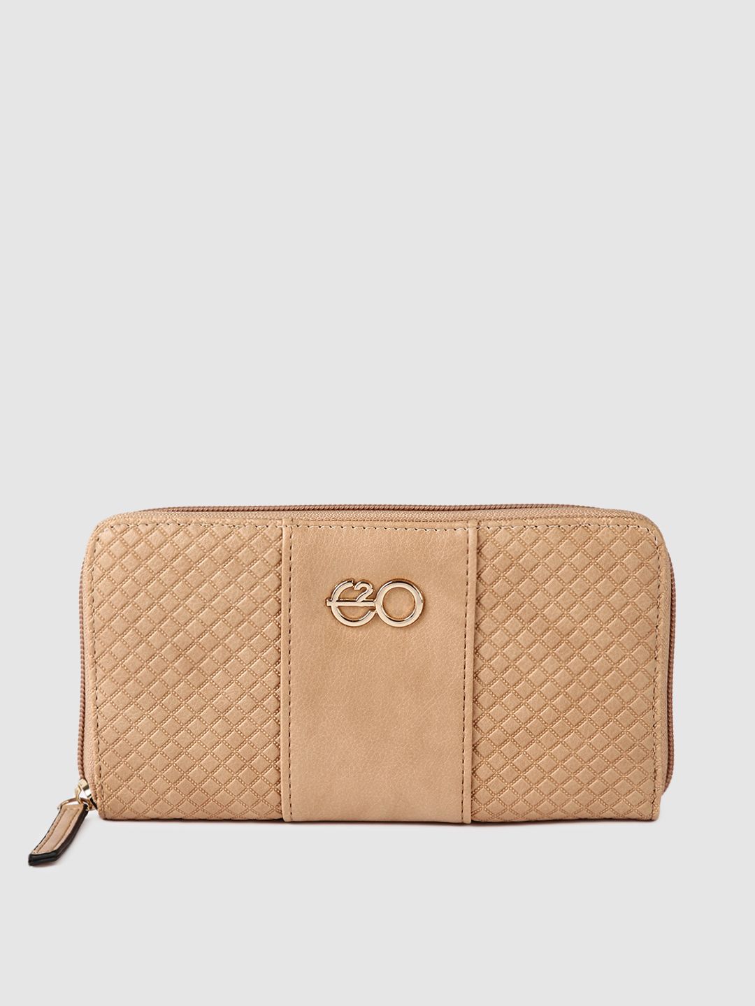 E2O Women Beige Textured Zip Around Wallet Price in India