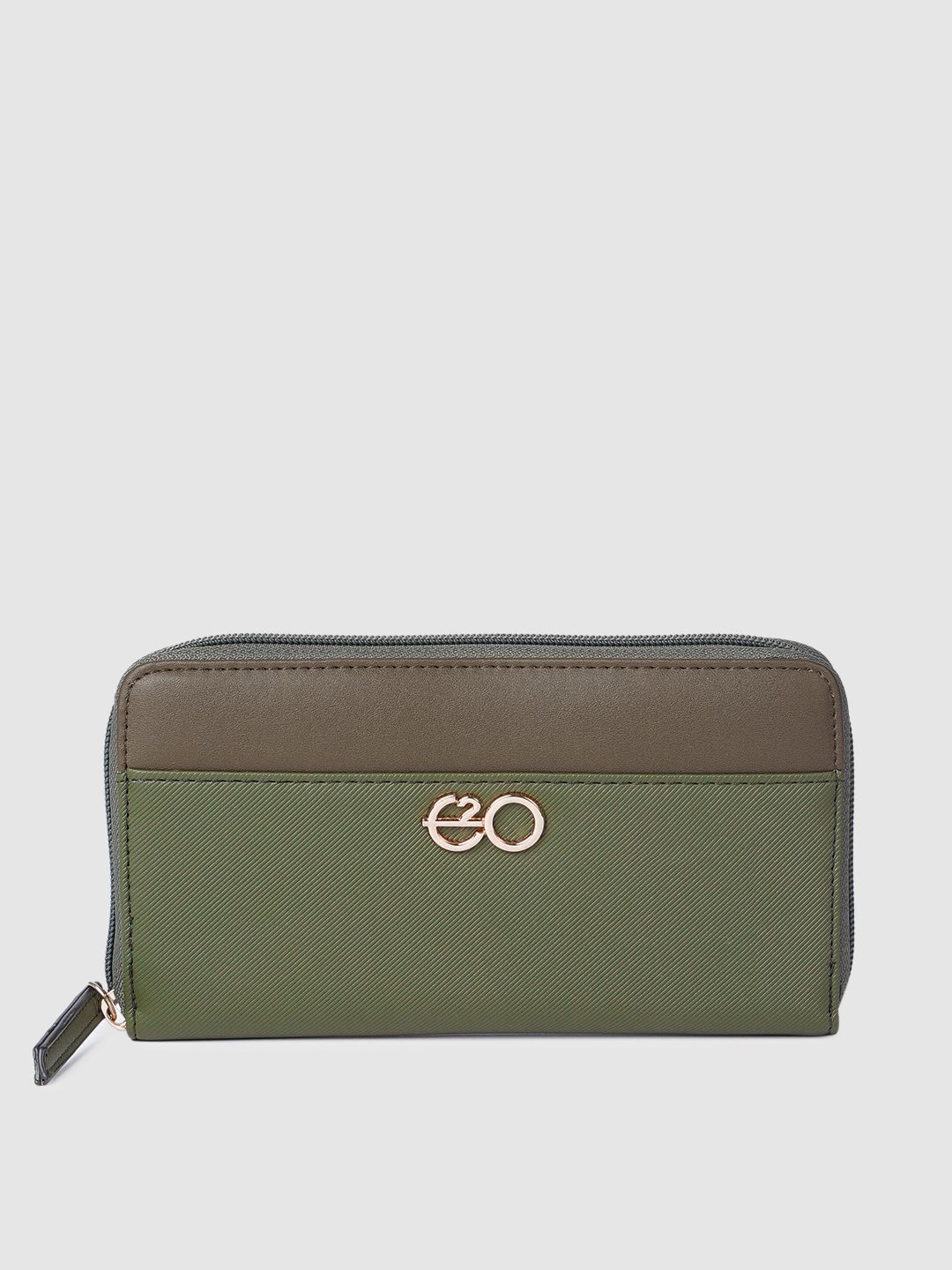 E2O Women Olive Green Solid Zip Around Wallet Price in India