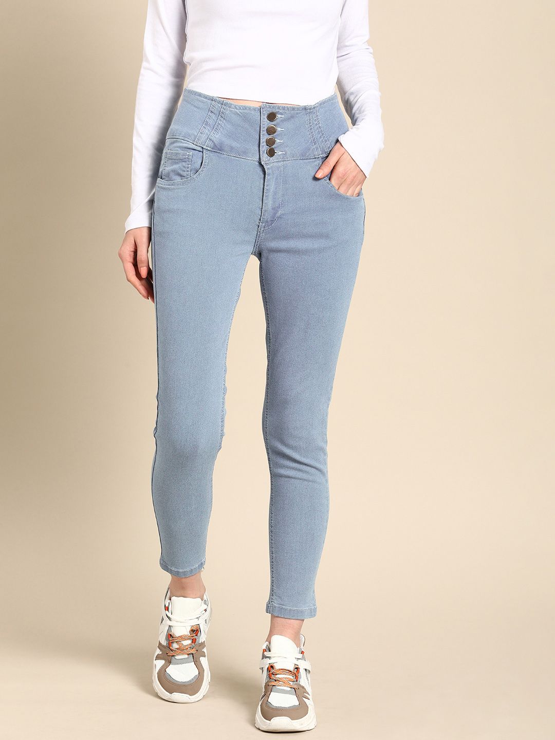DressBerry Women Blue Skinny Fit Mid-Rise Clean Look Stretchable  Ankle Length Jeans Price in India