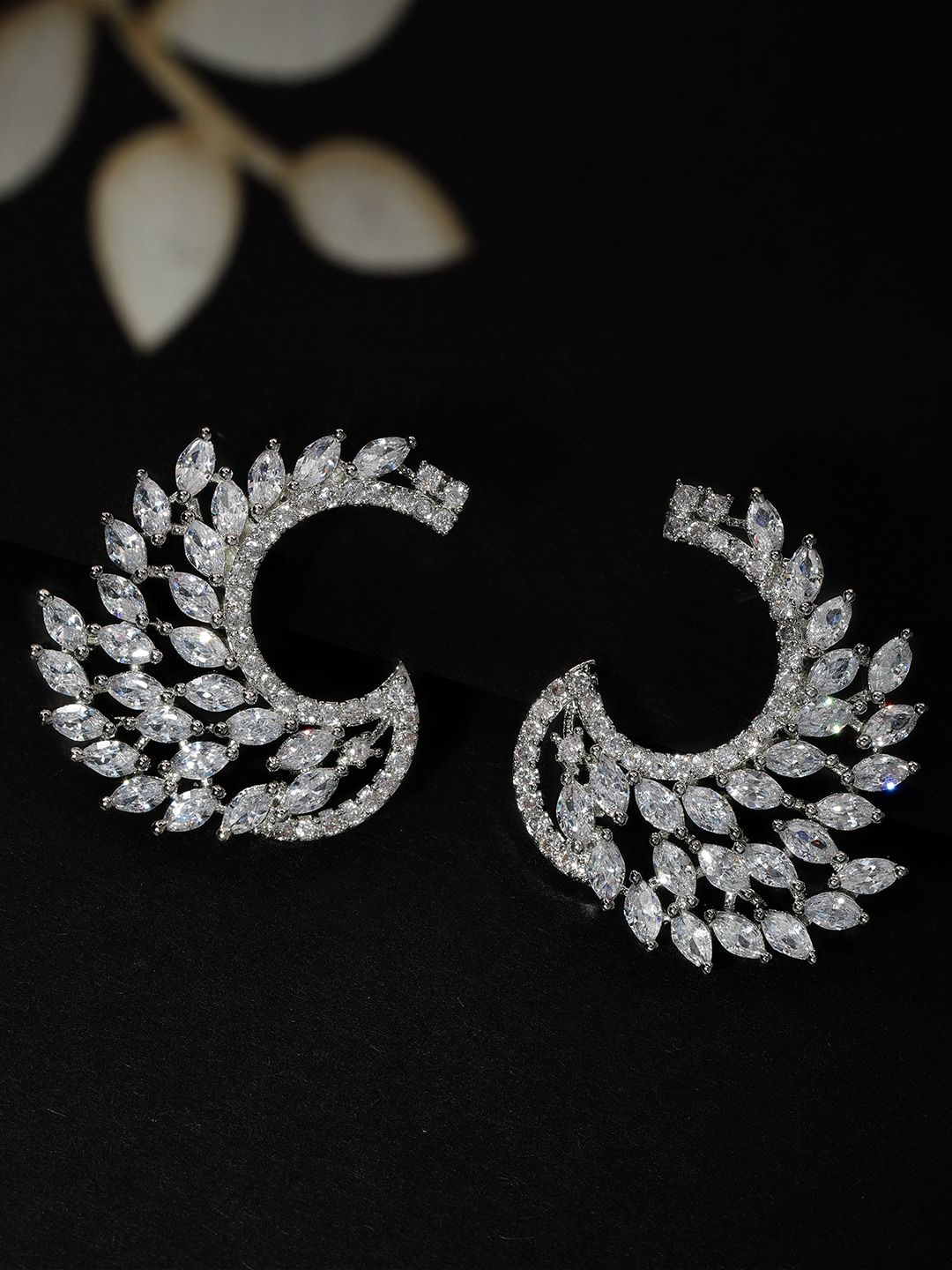 Rubans Silver-Toned & White Handcrafted Feather Shaped Drop Earrings Price in India