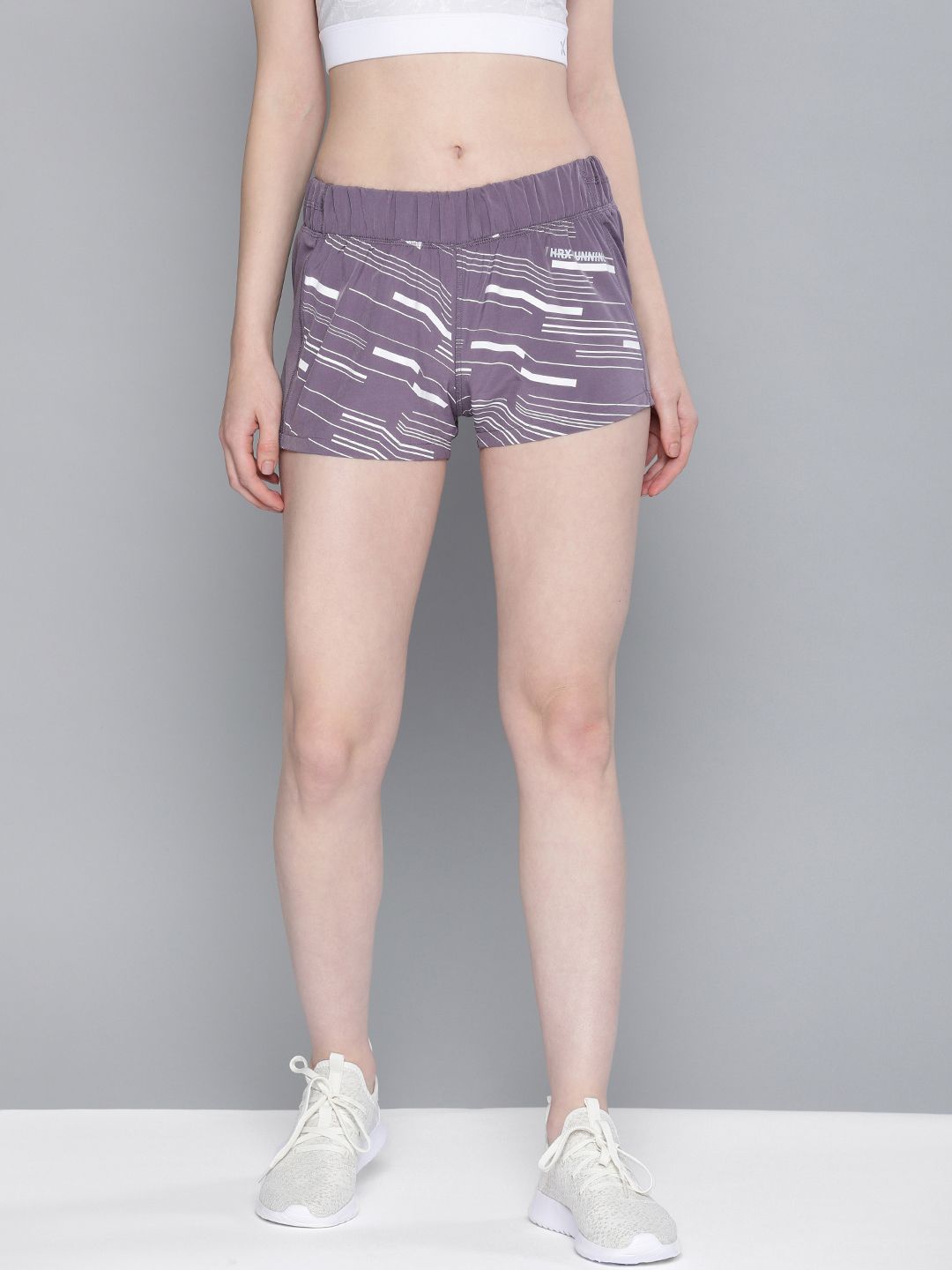 HRX by Hrithik Roshan Women Purple & White Printed Regular Fit Rapid-Dry Running Shorts Price in India