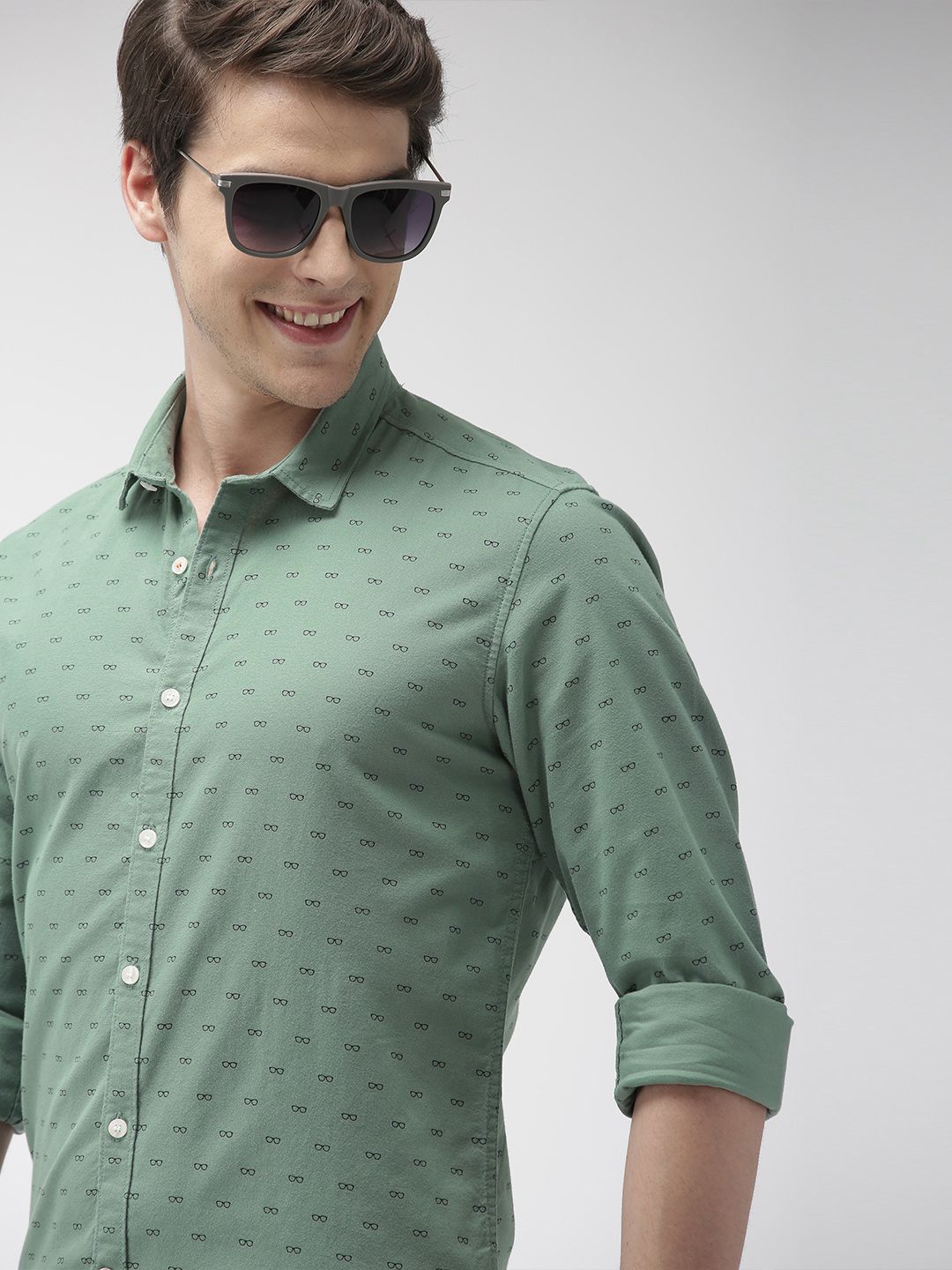 Mast & Harbour Men Green Printed Casual Shirt