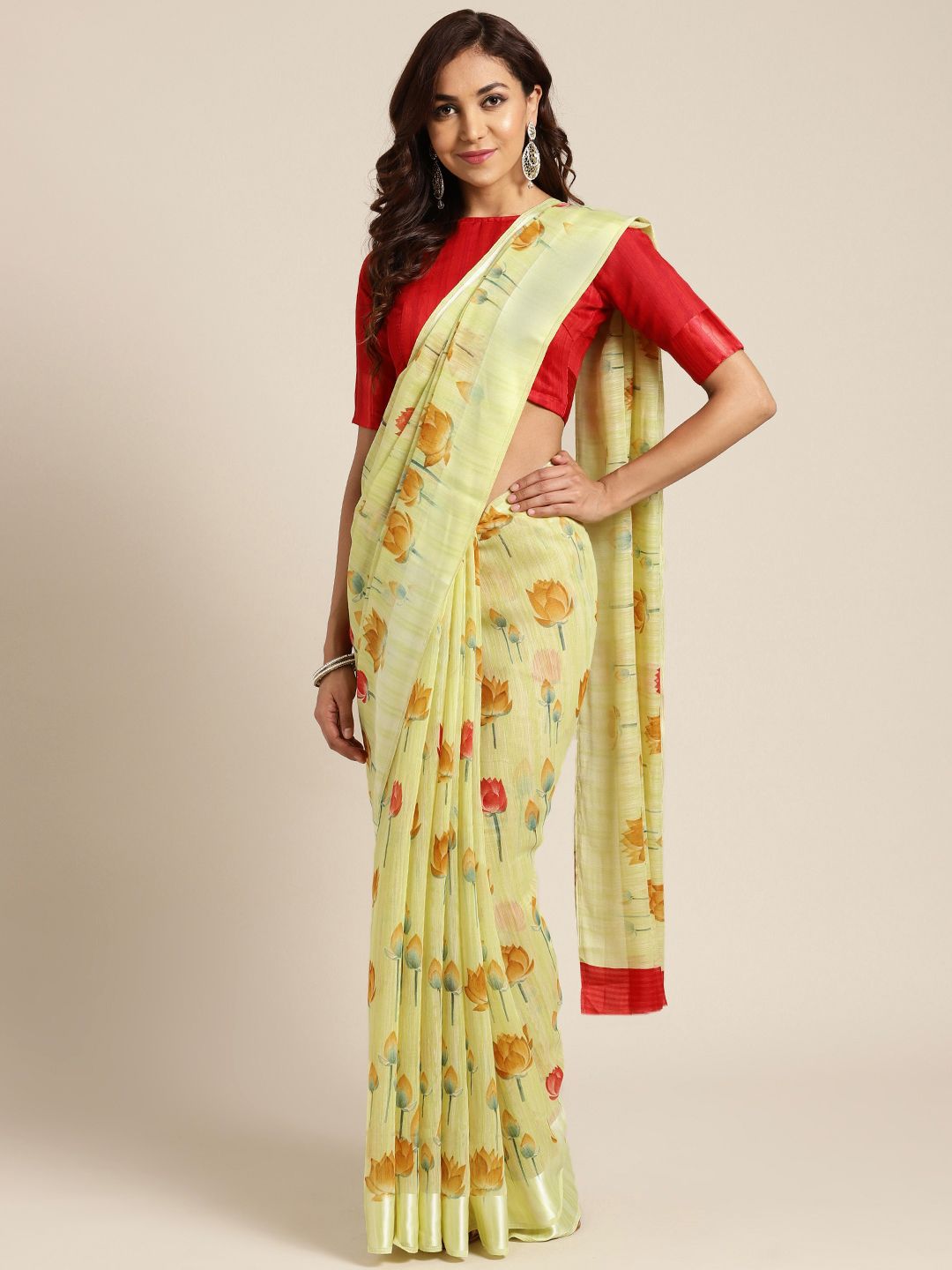 Saree mall Yellow & Red Printed Saree Price in India