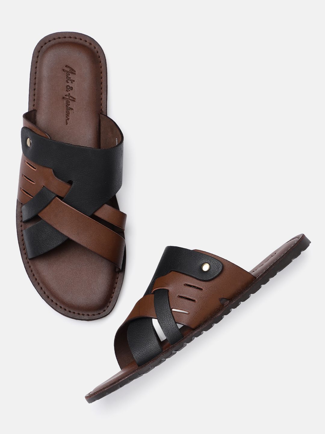 Mast & Harbour Men Brown & Black Solid Comfort Sandals