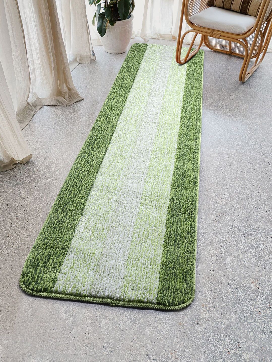 Saral Home Green Striped Microfibre Runner Price in India