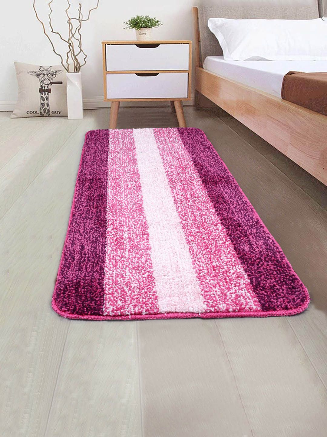 Saral Home Pink & Maroon Striped Microfibre Runner Price in India
