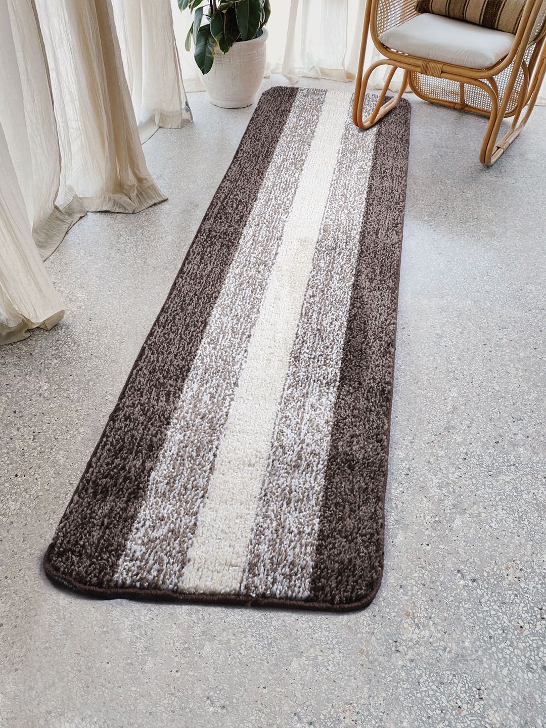 Saral Home Brown & Beige Striped Microfibre Runner Price in India