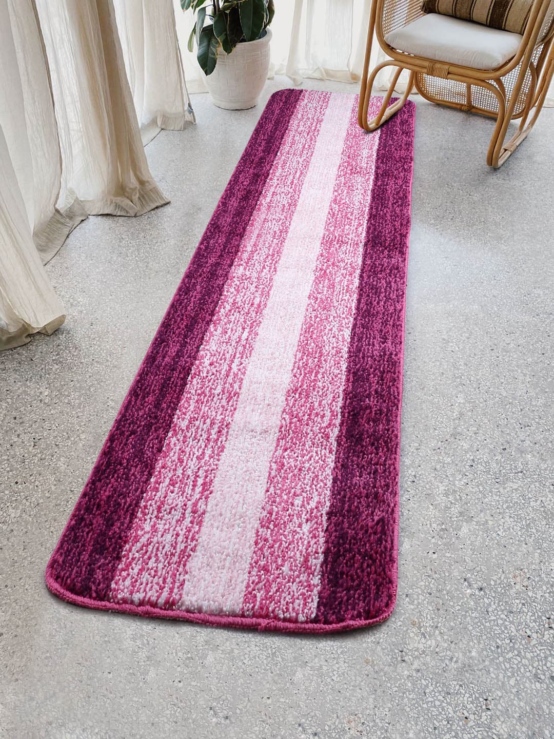 Saral Home Pink & Maroon Striped Microfibre Runner Price in India