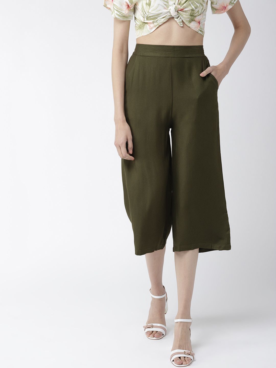 Style Quotient Women Olive Green Original Loose Fit Solid Culottes Price in India