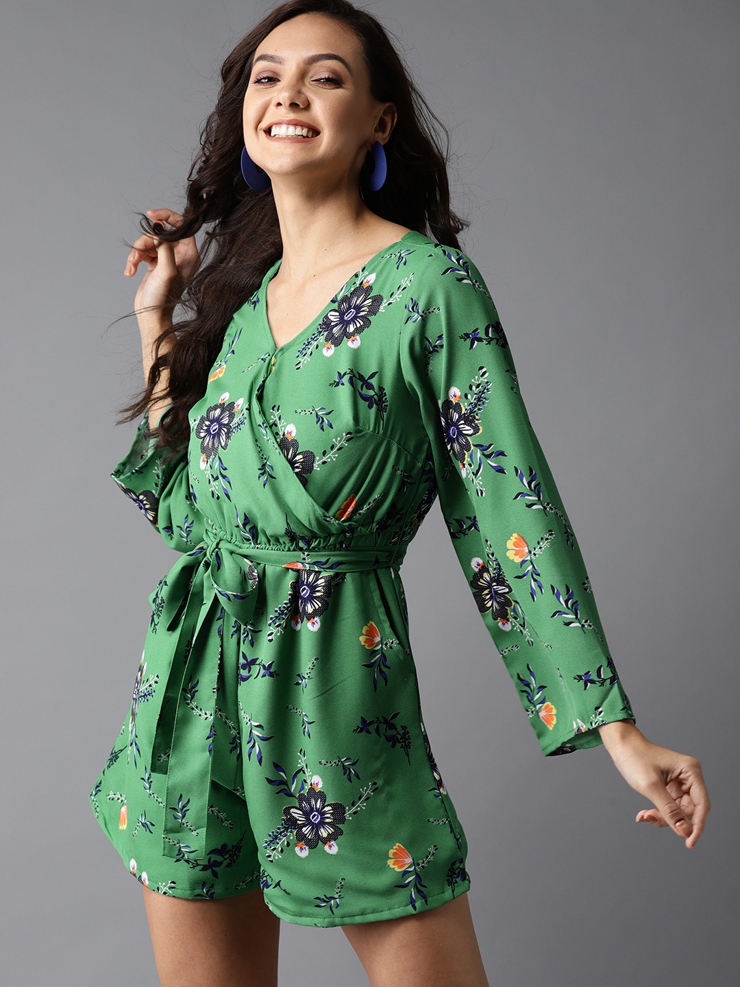 HERE&NOW Women Green & Blue Printed Playsuit Price in India