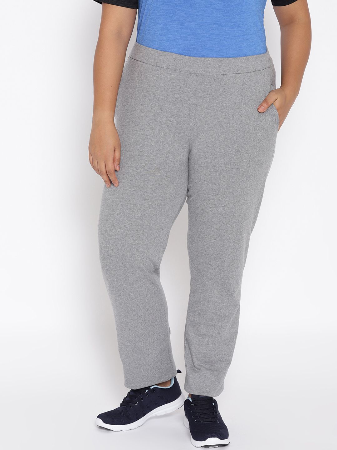 The Pink Moon Plus Size Women Grey Melange Solid Track Pants Price in India