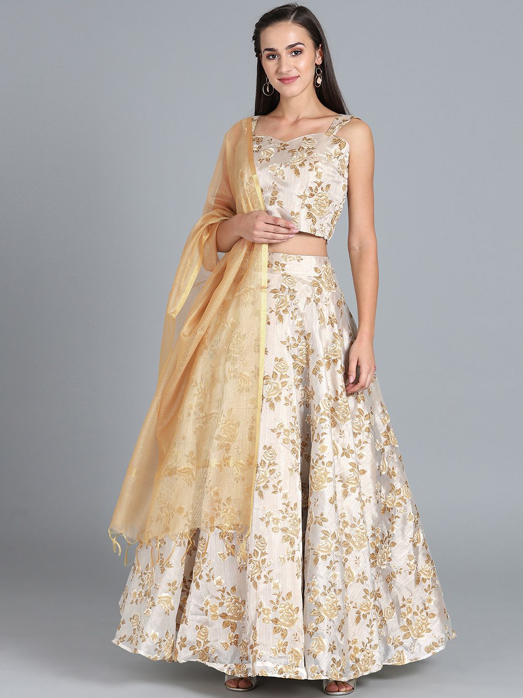 EthnoVogue Women White & Beige Made to Measure Lehenga & Blouse Price in India